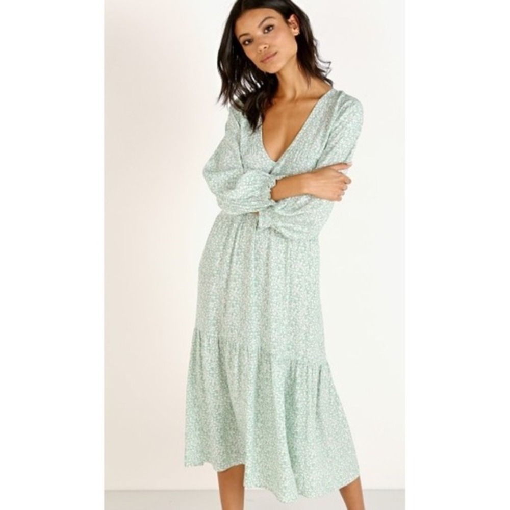 Faithfull the Brand Les Fleur Midi Dress‎ Kaia Seafoam Floral Size 2